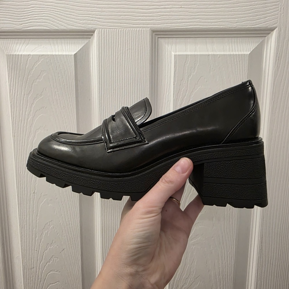 Jenn Ardor Platform Loafers Chunky Heel Penny Loafer Lug Sole Black Shoes 7.5 - Picture 8 of 9